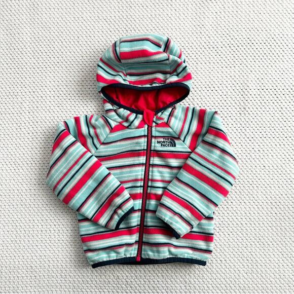 The North Face Atomic Pink Stripe Reversible Fleece Breezeway Hooded Jacket Baby - Picture 6 of 14